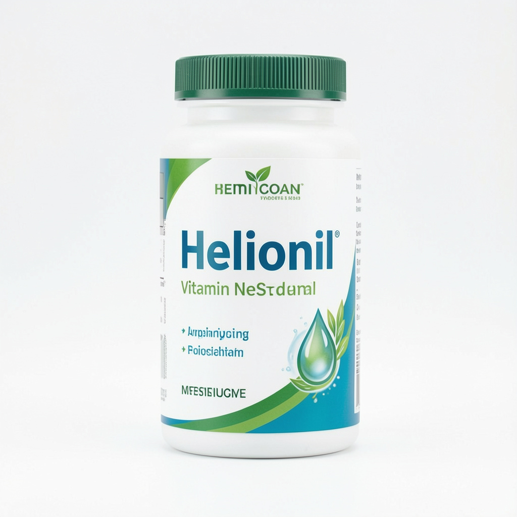 Helionil balanced daily complex supplement — white bottle with capsules on a clean background